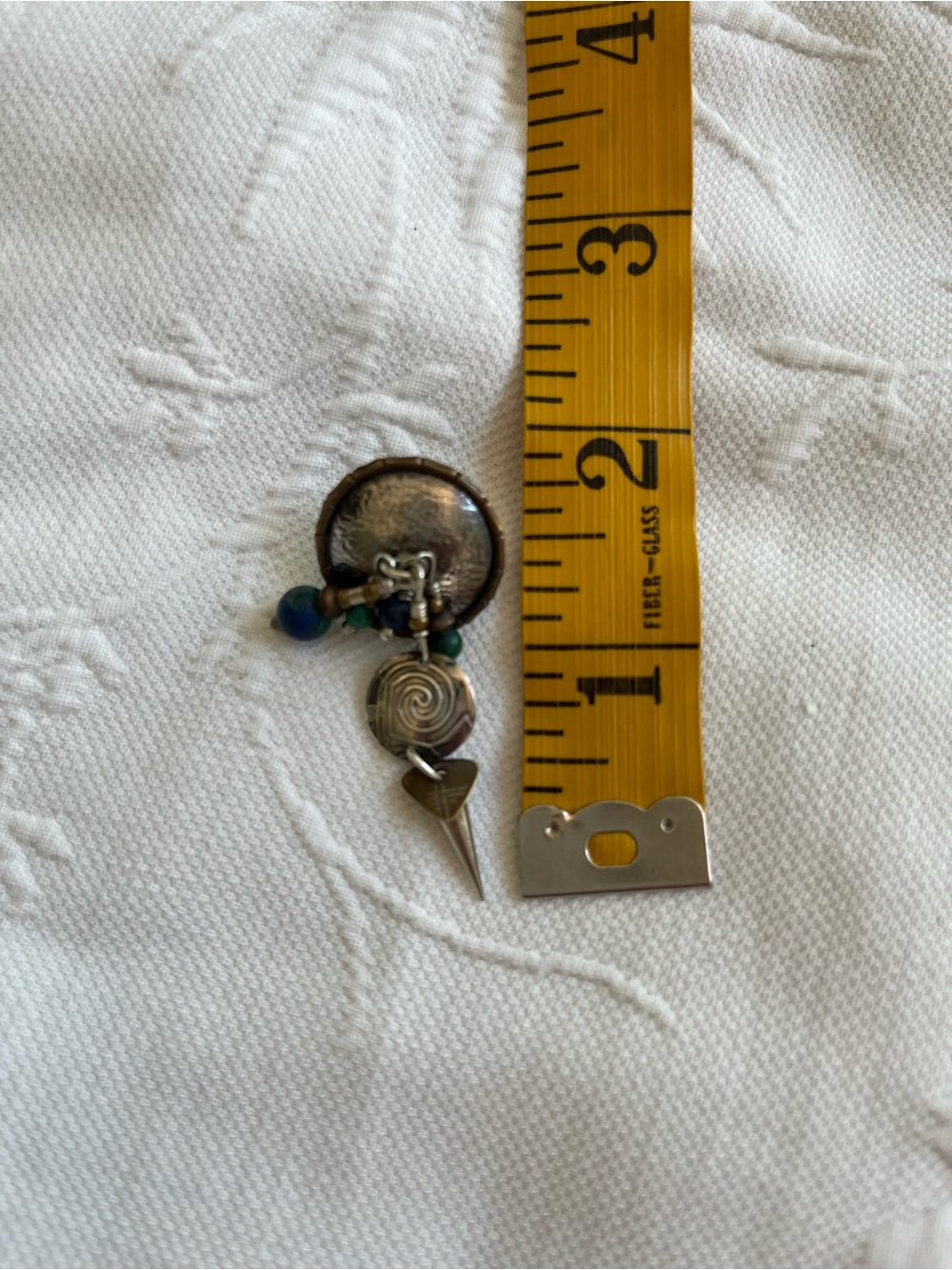 Vintage Tabra Earrings silver, brass with Green & Blue Beads - Picture 4 of 5